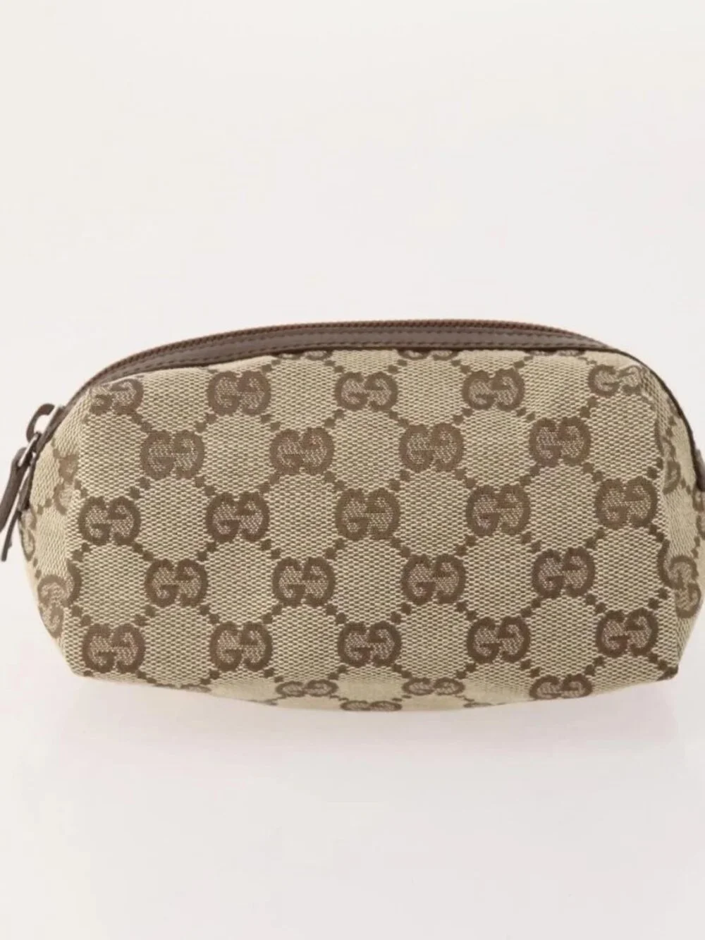 GUCCI GG Canvas Pouch Leather 5 Set Black Beige Auth 174994